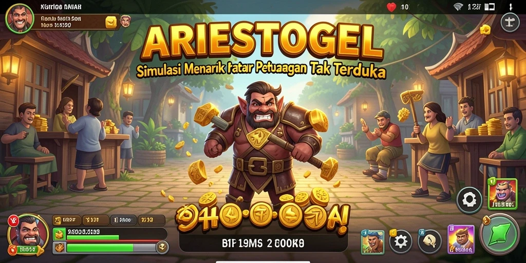 Tangkapan layar utama gameplay ARIESTOGEL menampilkan petualangan dan strategi.