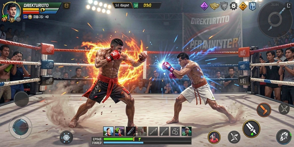 Screenshot gameplay DIREKTURTOTO menunjukkan aksi pertarungan yang mendebarkan.