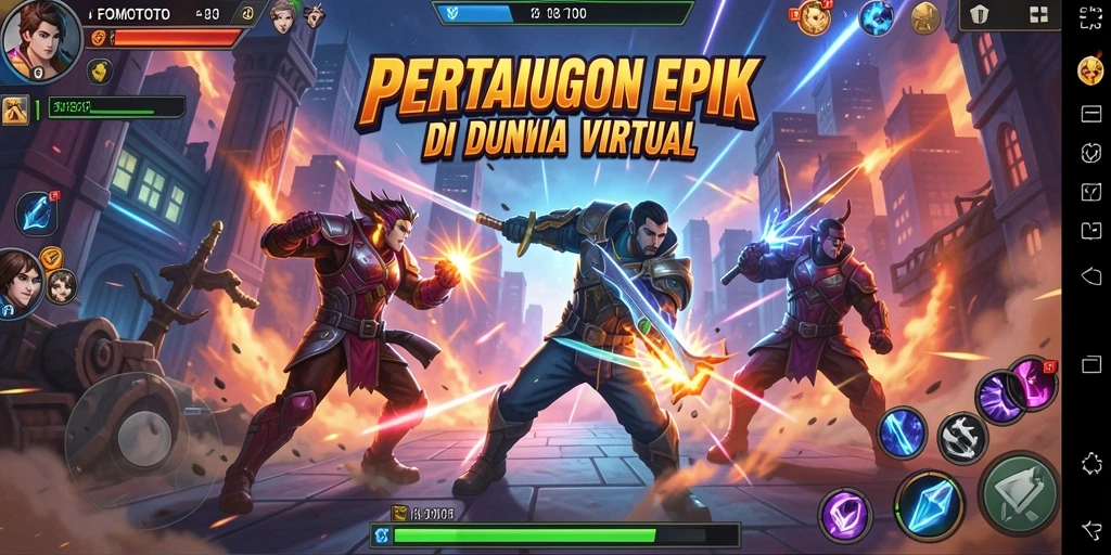 Screenshot gameplay FOMOTOTO menampilkan aksi pertarungan yang intens.