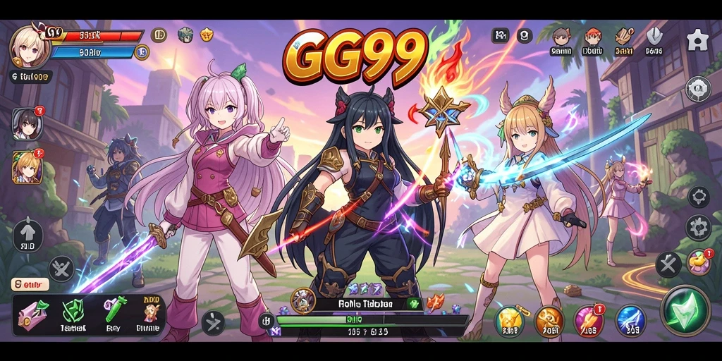 Tampilan seru dari gameplay GG99 dengan karakter anime.