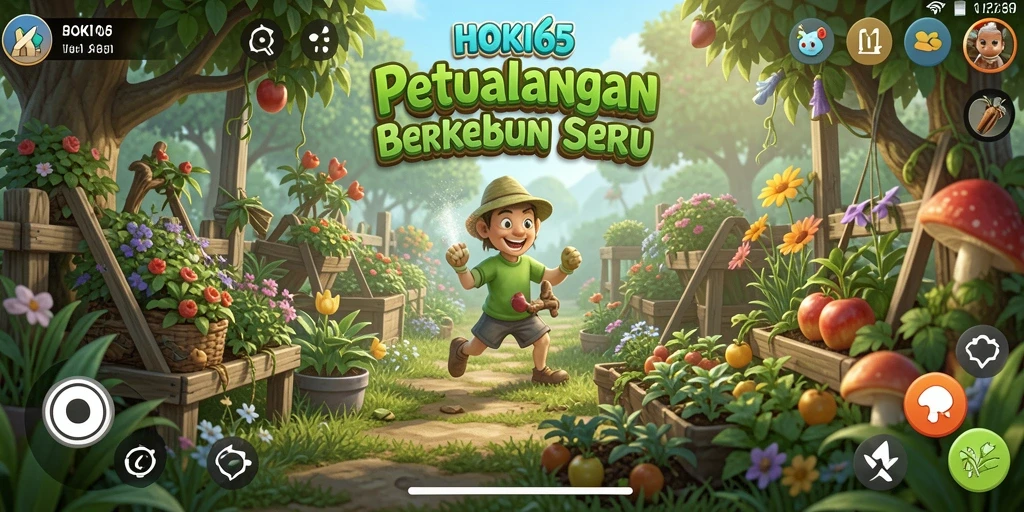 Tampilan gameplay HOKI65 dengan ladang penuh tanaman hijau.