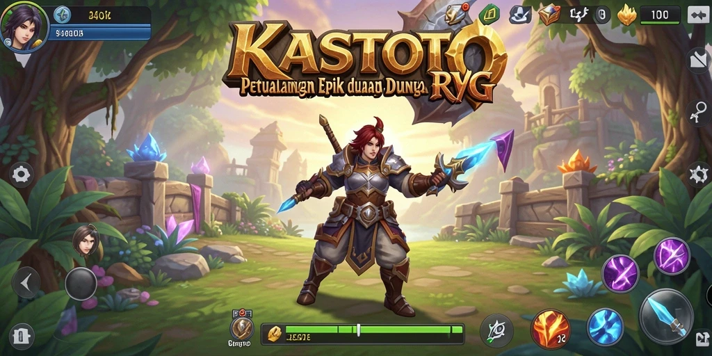 Screenshot utama KASTOTO menampilkan aksi seru dalam pertempuran RPG.