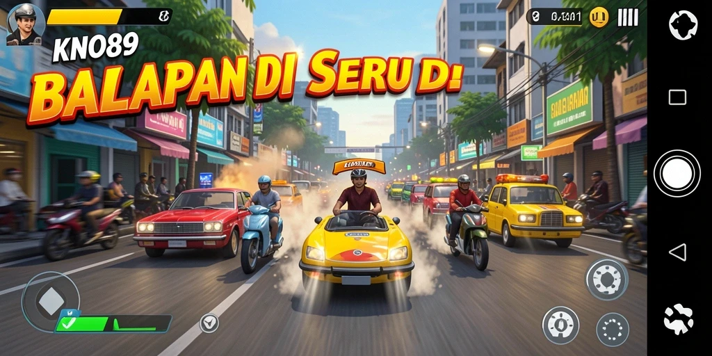 Tampilan gameplay KNO89 yang seru dan menegangkan saat balapan.