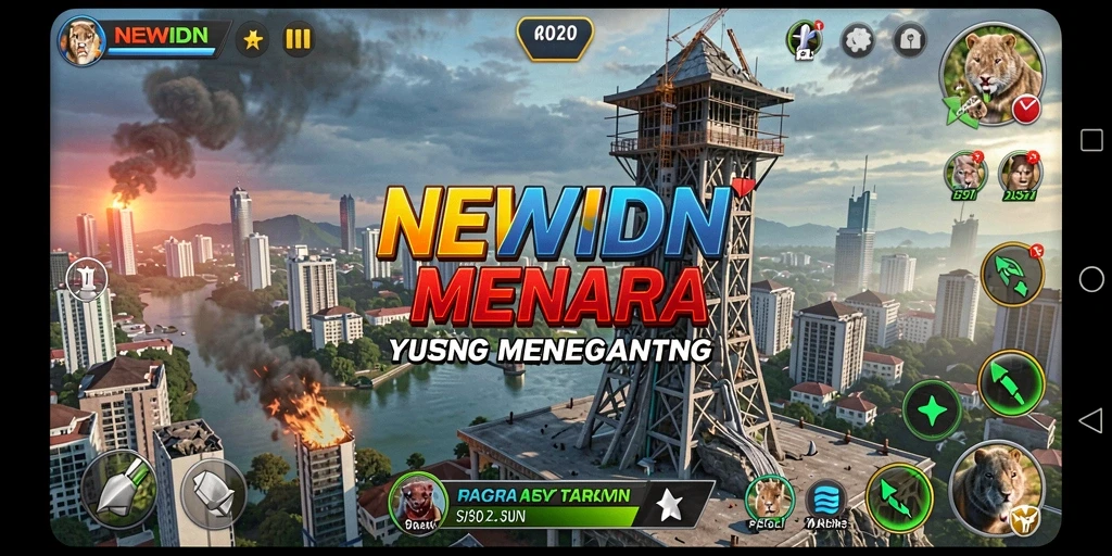 Gameplay menegangkan di NEWIDN dengan menara yang strategis.