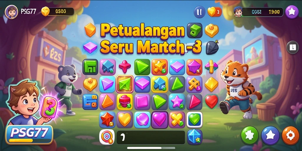 Tampilan gameplay PSG77 yang seru dan adiktif dalam Match-3.