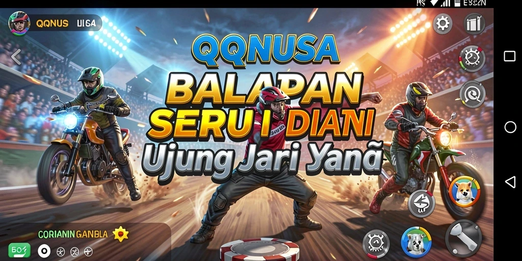 Screenshot gameplay QQNUSA yang menampilkan balapan seru di lintasan.