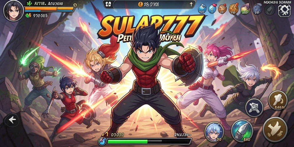 Tampilan dinamis dari gameplay SULAP777 dengan aksi karakter anime.